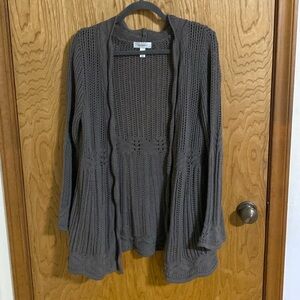 Dressbarn open front 60% cotton Cardigan Dark Gray with bell sleeves and detail